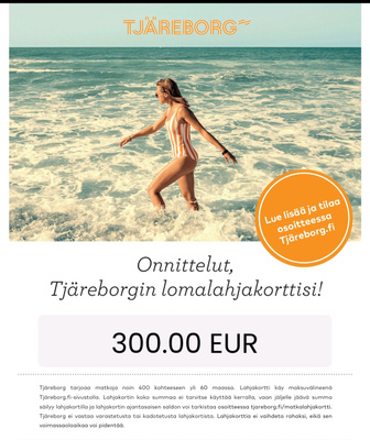 Tjäreborg 300€ lahjakortti
