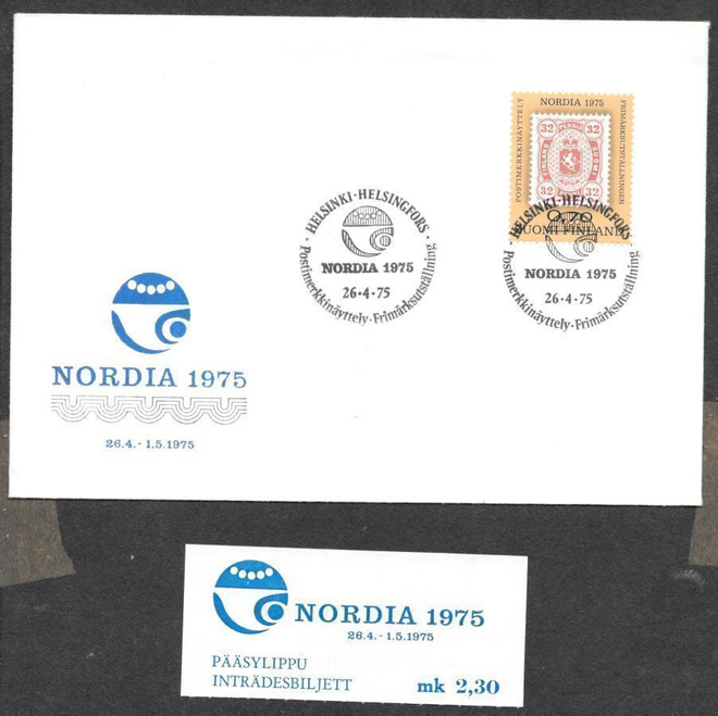Nordia 1975 pm näyttely FDC + pääsylippu