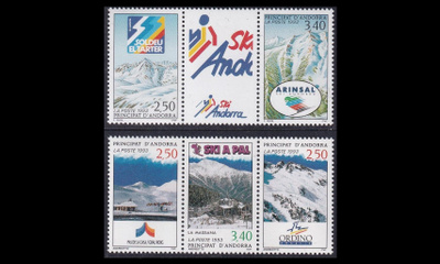 Andorra Fr 446-50ds ** Hiihtokeskuksia (1993)