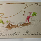 Tonttu ajaa jäniksen vetämällä kelkalla, kohop, kult.p. 1906 - pikkukuva 1