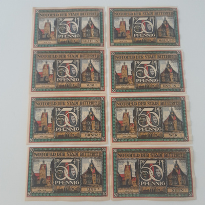 Notgeld der stadt Bitterfeld 50 pfennig,8kpl