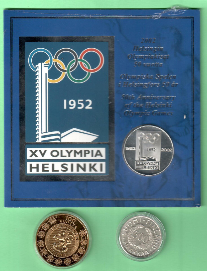 500mk 1952 +mitalli+Suomi 100v mitalli