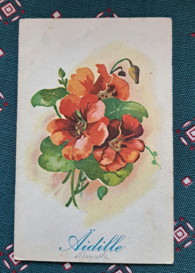 Kukkia,krassit, taittokortti, kulkenut1946