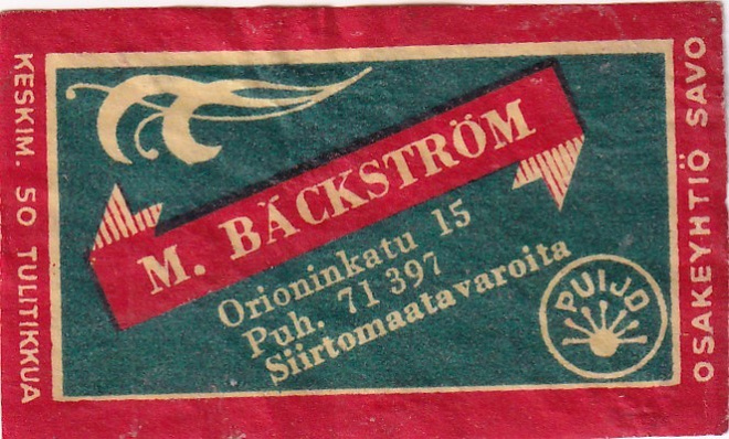 M. Bäckström, Orionikatu 15 , Puijo  Osakeyhtiö Savo     4/1