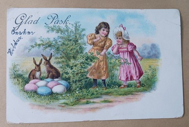 Pikkuneidit löytävät puput ja keon Pääsiäismunia p. 1903