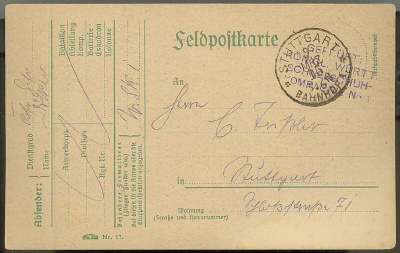 Saksa 1915 kenttäpostikortti