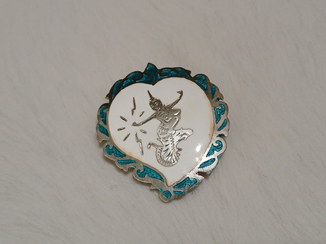 Vintage hopea sydän solki Siam Niello 925 Sterling