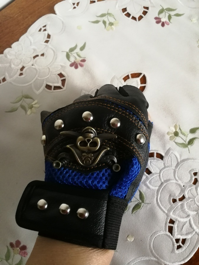 Moottoripyörä, motocross puolihanskat skull sininen