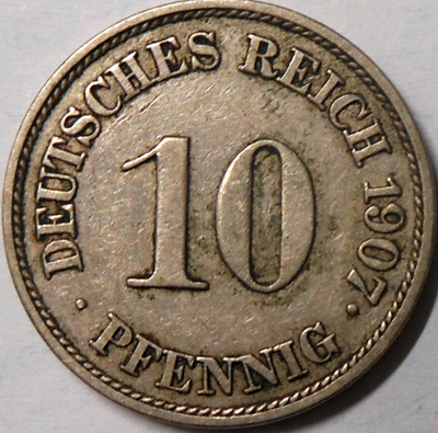 Saksa. 10 pfennig 1907J.
