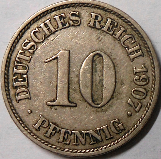 Saksa. 10 pfennig 1907J.