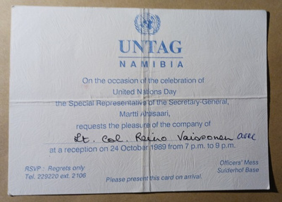 UNTAG, Namibia, Ahtisaaren juhlakutsu R. Väisäselle 1989