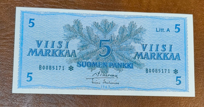 5 markkaa v. 1963 Litt.A, B-tähti, vain 75 000 kpl