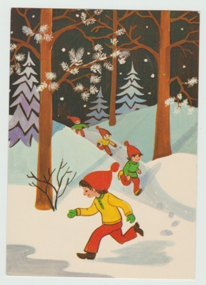 Tonttujoukko juoksee metsäpolulla