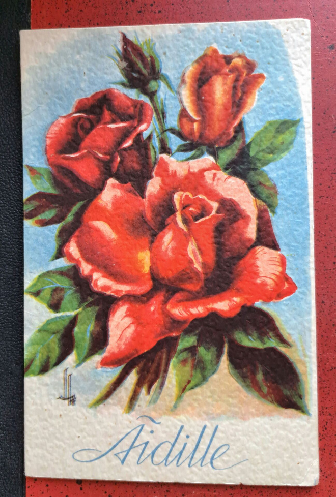 Liisa Kemppainen: ruusut, taittokortti, kulkenut 1954