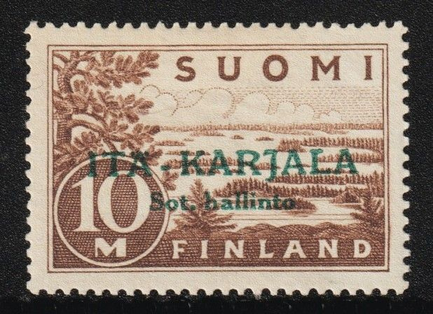 1941 Itä-Karjala 10mk merkki vihreällä lisäpainamalla**