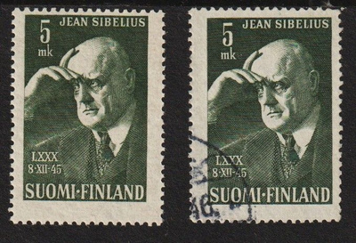 1945 J Sibelius 80v merkki leimattuna ja leimaamattomana**