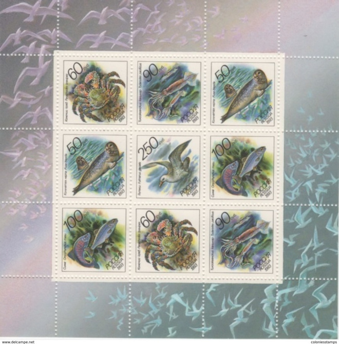 (SS077) RUSSIA, 1993 (Sea Life). Kleinbogen. Mi ## 323-327