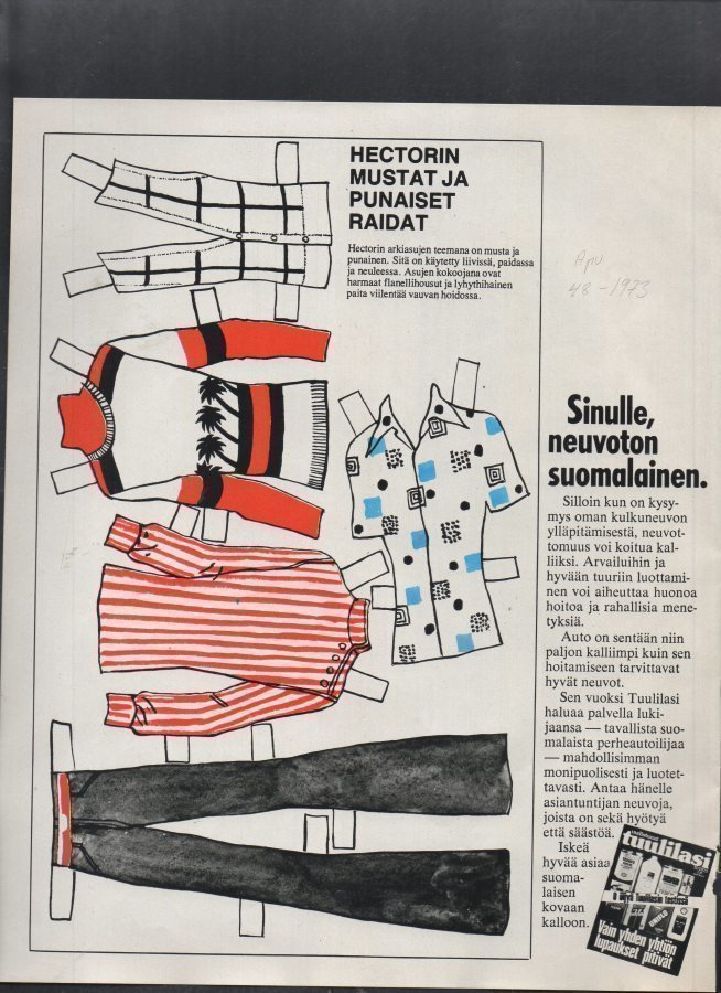 Paperinukke Hectorin vaatteita.
