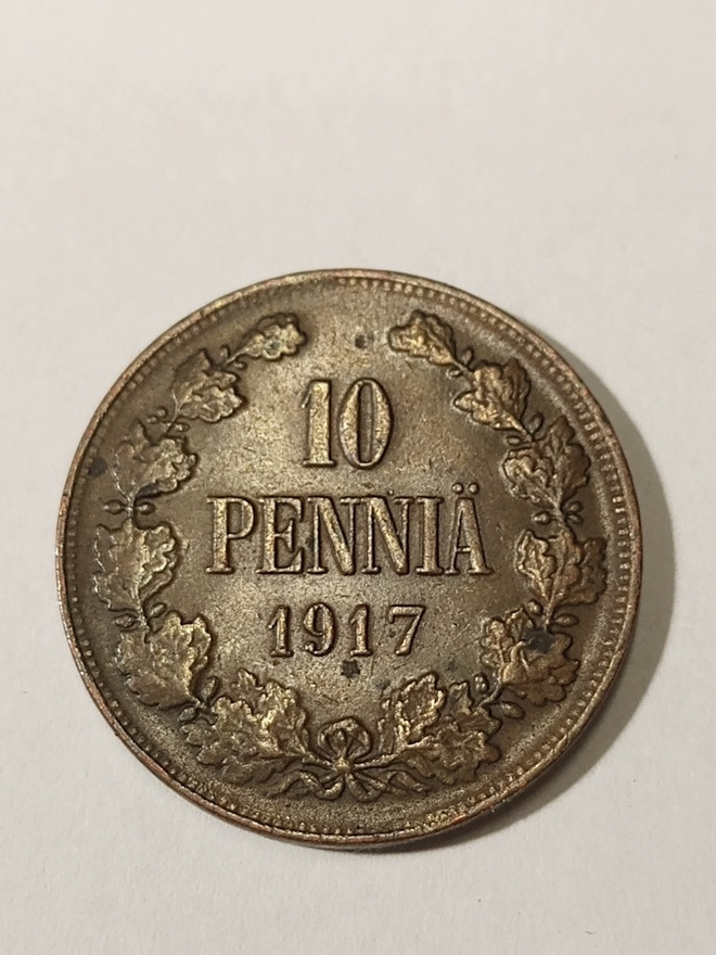 * 10  penniä  * 1917 Nikolai II *   Copper/Kupari *1+