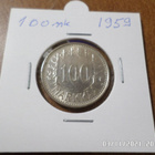 100  mk 1959  Hopeaa  Kulkematon  lyöntikiiltoinen Kl 9 - pikkukuva 1