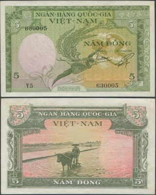Etelä-Vietnam 5 Dong v.1955 (P-2) UNC- Y5