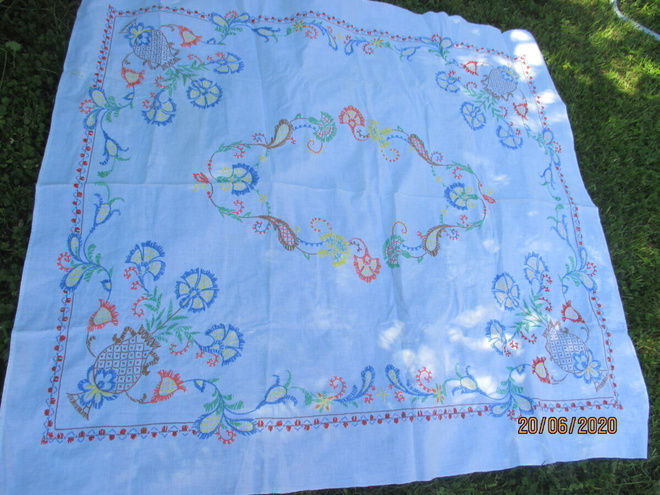 Wanha käsin merkattu pellava liina,,125 cm x 145