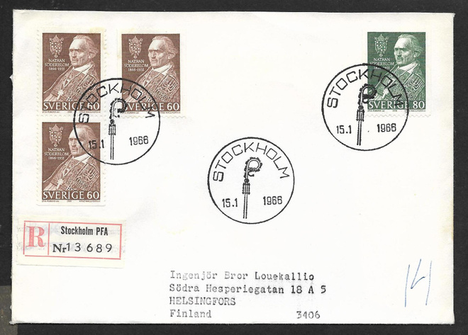 Ruotsi - Nathan Söderblom 1966 FDC (Fac. 572-573)