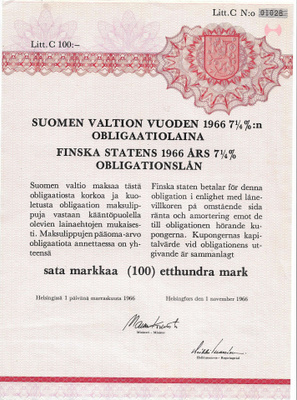 OKK 1966 Suomen valtion  obligaatio
