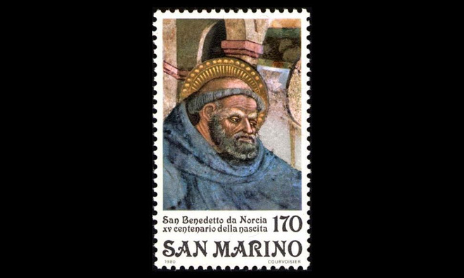 San Marino 1205 ** Pyhä Benedictus Nursialainen (1980)