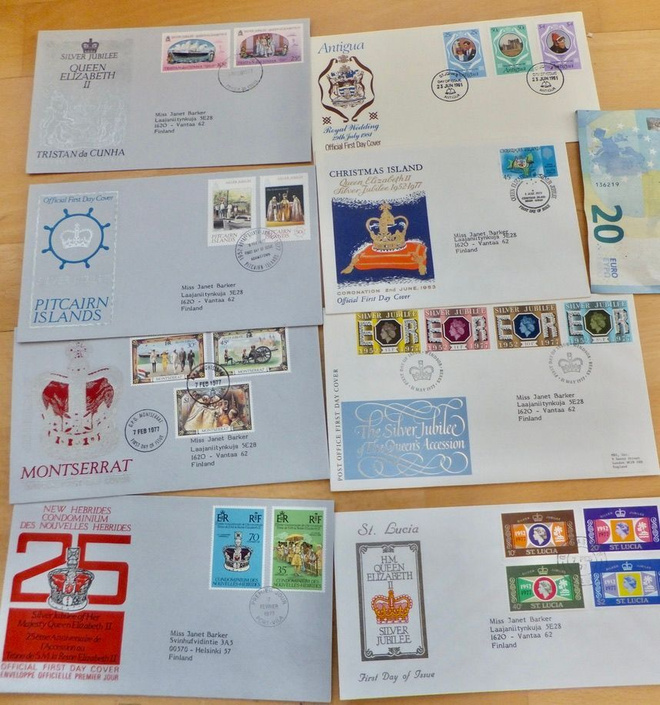 8 Ensipäiväkuorta FDC Kuningatar Elisabet II Häät 1952-1977