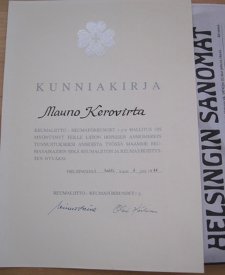 VANHA Luovari Hopeinen Asniomerkki Reumaliitto 1984