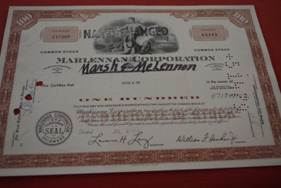 Osakekirja Yhdysvallat Marlennan Corp., Marsh &McLennon 1969