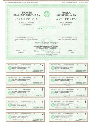 OKK obligatio Suomen Asiakasrahoitus 1 milj. osaketta 1994
