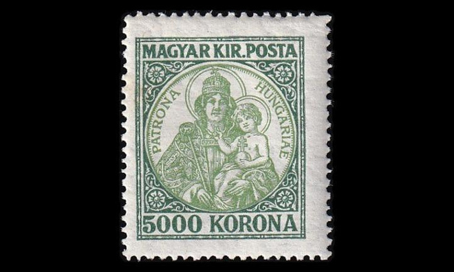 Unkari 379 ** Patrona Hungariae 5000 Kr (1923)