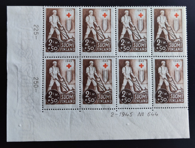 1945 Punainen Risti 2mk+50p numerokuusilo **