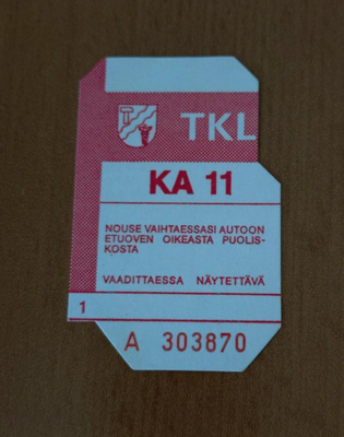TKL, vanha pahvinen kertalippu