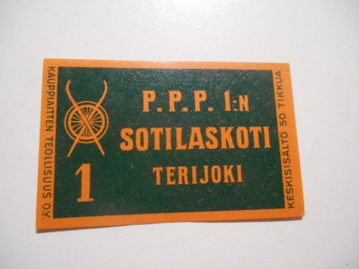 TT Etiketti P.P.P.1:N Sotilaskoti Terijoki