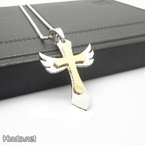 0292 .. Stainless Steel / Gold Wing Risti .. Kaulakoru