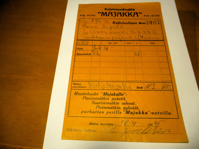 1939 Helsinki Kuljetusliike Majakka kuljetuslippu