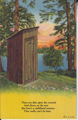 Huusi, puusee. pikkula. piirros. Wanhakortti .  e120