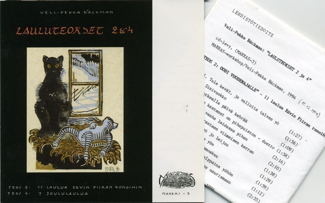 VELI-PEKKA BÄCKMAN Lauluteokset 2 & 4 - CD 1994 + promoliite
