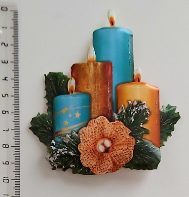 3D-KORTTIKUVA "Siniset ja kullanväriset kynttilät..havuja"