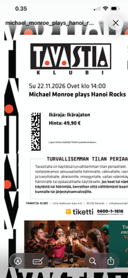 MICHAEL MONROE PLAYS HANOI ROCKS -lippu (ikärajaton keikka)