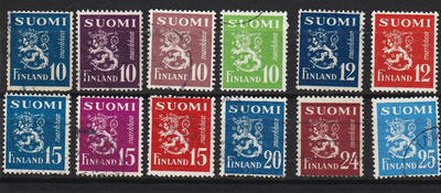 1930 alkaen Leijonamallin merkkejä 10-25mk leimattuina