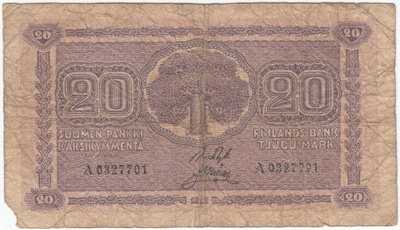 20 Markkaa 1922 A-sarjaa, kl.2