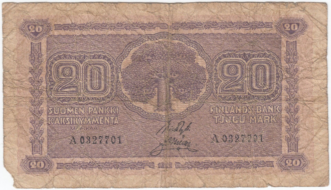 20 Markkaa 1922 A-sarjaa, kl.2