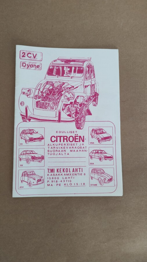 2CV  Tarvike ja varaosaluettelo vuodelta 1986