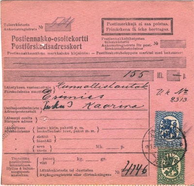 POSTILÄHETYS OSOITEKORTTI TURKU