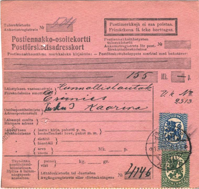 POSTILÄHETYS OSOITEKORTTI TURKU