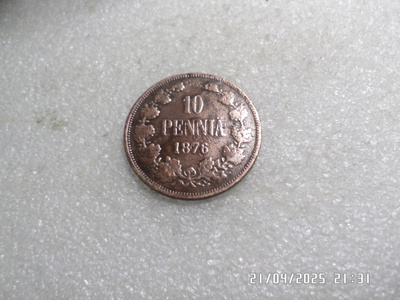 10 penniä 1876 kulkenut siisti raha, kl 7-8